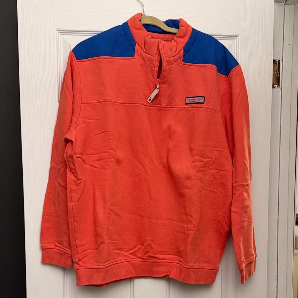 Vineyard Vines Coral and Blue Zip Up Sweater